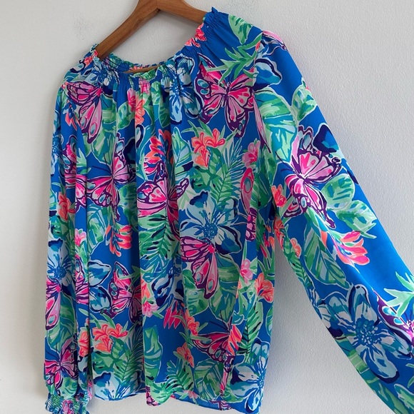 Lily Pulitzer Luce top in Isle Back Back butterfly and floral NWT size Large - Picture 3 of 8